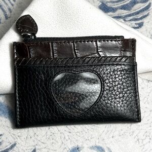 Brighton Mini Coin Purse Wallet Black Leather Zipper & ID Slots